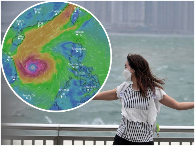 小图：预测路径显示热带气旋下周六中午仍与香港保持距离。windy截图
