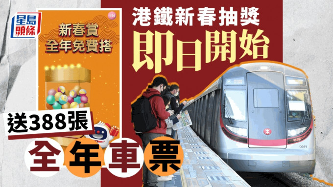 港铁由今日起进行「新春赏．全年免费搭」抽奖。资料图片/MTR Mobile 截图