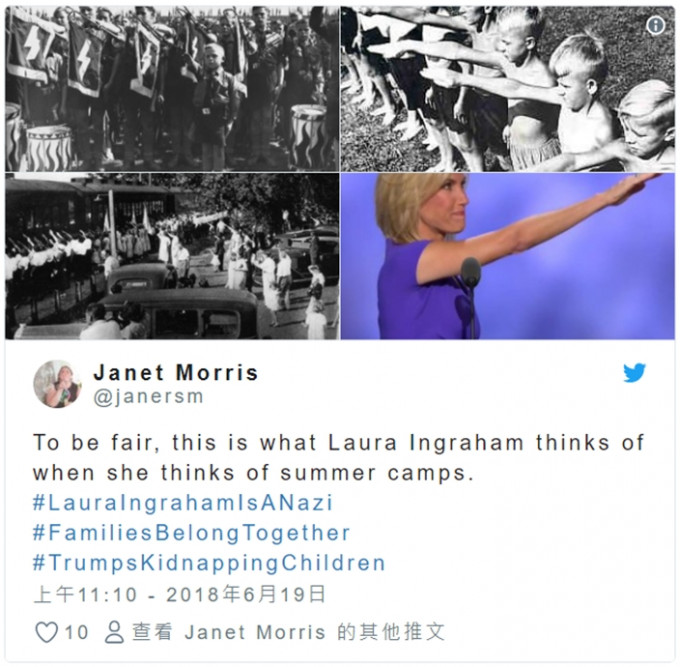 有网友指Laura Ingraham的言论跟纳粹没两样。网图