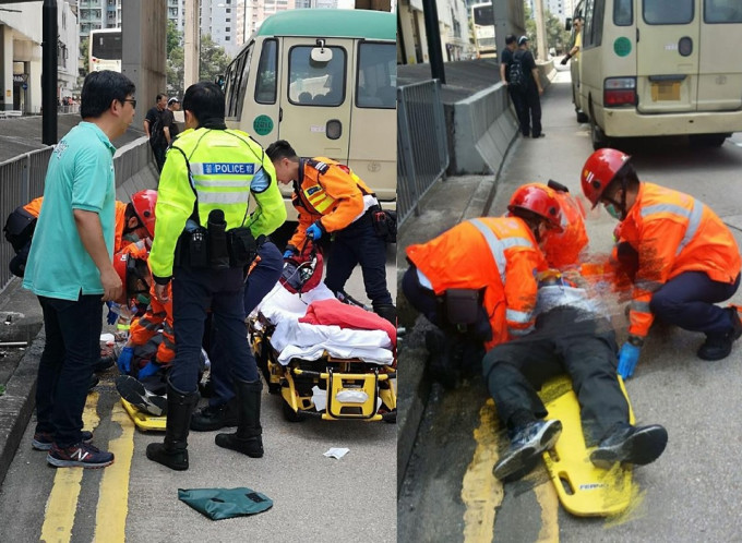 救护员到场将伤者送院。
