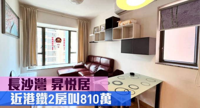 長沙灣昇悅居6座高層A室，實用面積460方呎，現時叫價810萬。