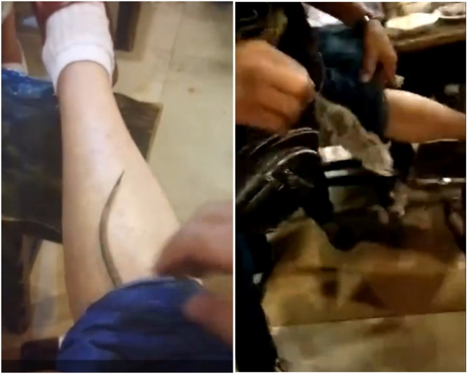 重慶一名男子在自助火鍋店用餐時，遇到一隻老鼠鑽進褲中，其後他自行從褲中拉出老鼠。(影片截圖)