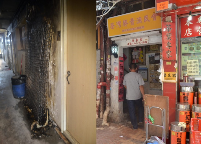 荃灣眾安街一幢唐樓有床褥等雜物起火，20名居民疏散。林思明攝