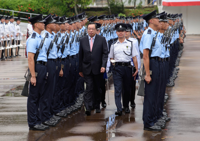 立法会主席梁君彦今日出席香港警察学院结业会操。