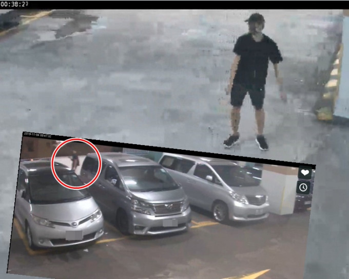今日公布的片段拍到疑似周梓樂行經停車場2樓。