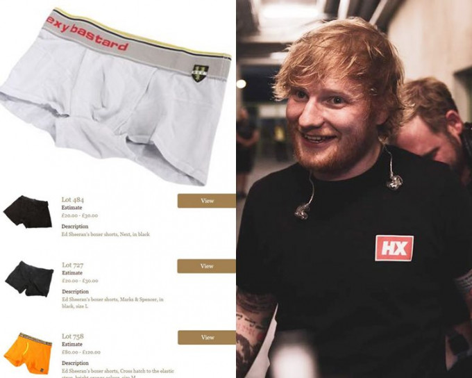 Ed Sheeran捐出底褲拍賣。（網圖、ig圖片）