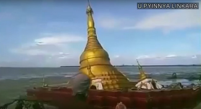 佛寺遭洪水吞噬。网上图片