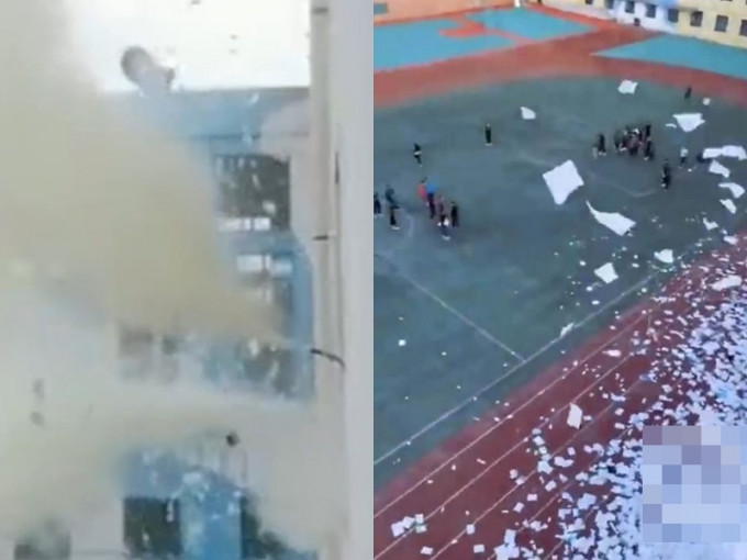 學生撕碎書本及破壞課室，以發洩不滿。網圖