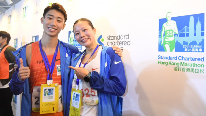 三铁港将黄子图（左）及蔡欣妍（右）分别包办10公里赛男、女子组冠军。