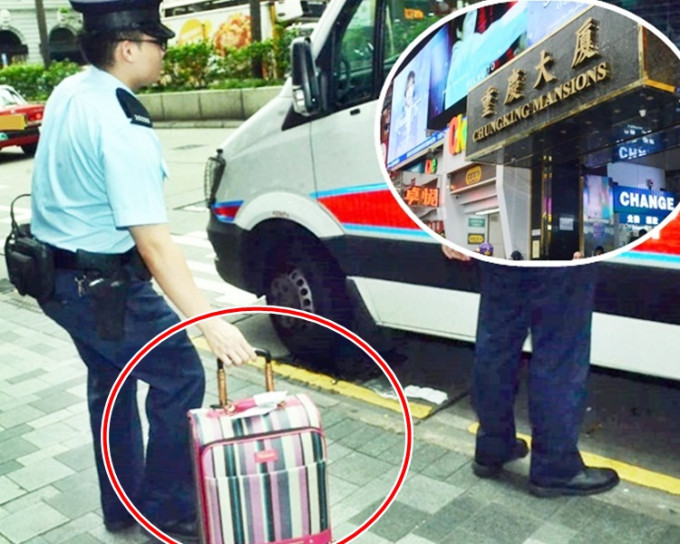 警方事後帶走女子隨身行李喼返回警署（紅圈示）。
