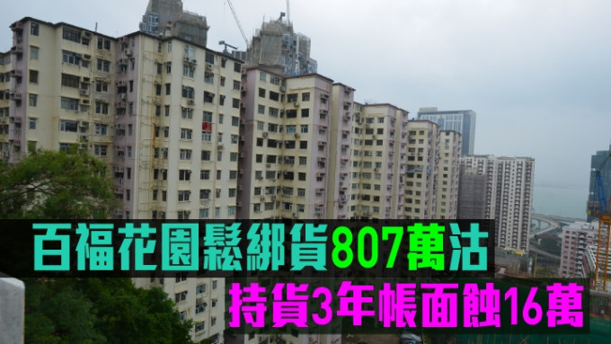 百福花园松绑货807万沽，持货3年帐面蚀16万。