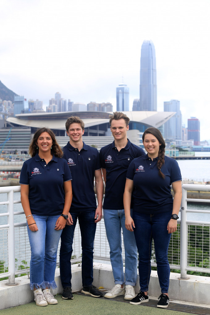 Maria Cantero(由左至右)、Nicolai Jacobsen、Calum Gregor及Jackie Truhol，將代表香港出戰明年青年美洲盃帆船賽。相片由香港遊艇會提供