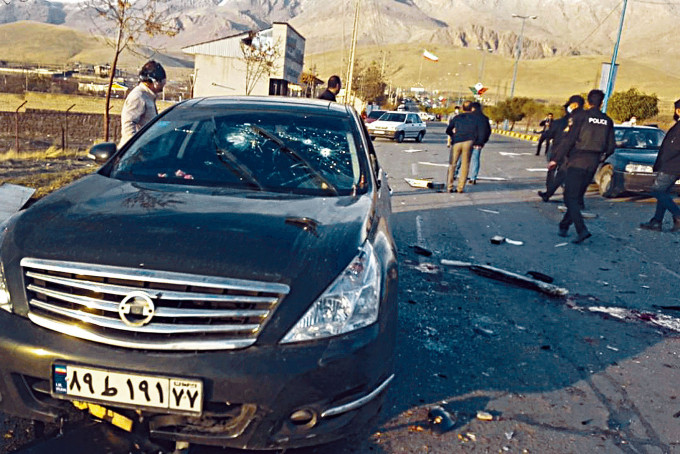 ■法赫里扎德上周五在德黑蘭東北部遭槍手伏擊的現場。