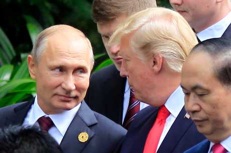 （左起）俄羅斯總統普京與美國總統特朗普。AP