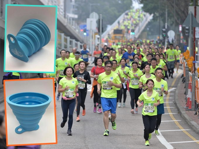 渣打香港马拉松2019为跑手提供可重用摺杯。渣打香港马拉松fb图片、资料图片