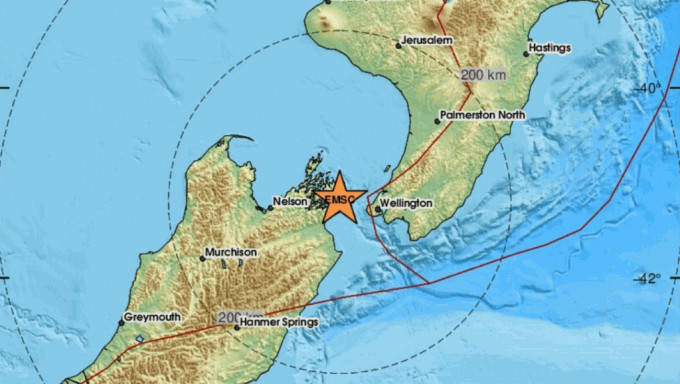 新西蘭中部發生 5.7 級地震。EMSC圖片