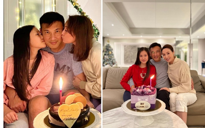 林文龍與妻女一齊慶祝54歲生日。