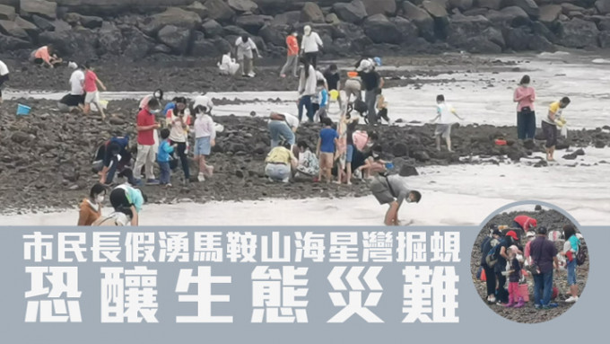 市民假期涌到马鞍山海星湾掘蚬。网民Patrick Wan图片