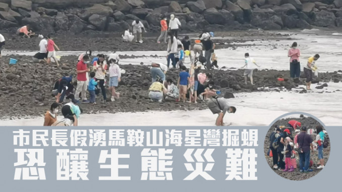 市民假期湧到馬鞍山海星灣掘蜆。網民Patrick Wan圖片