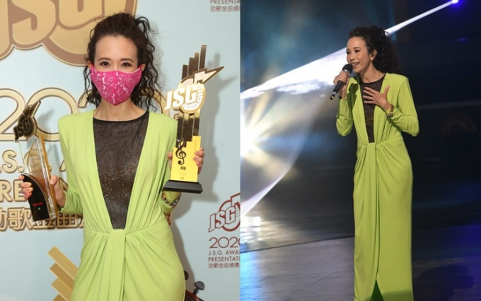 莫文蔚《呼吸有害》昨晚夺得「劲歌金曲金奖」及「劲歌金曲奖」。