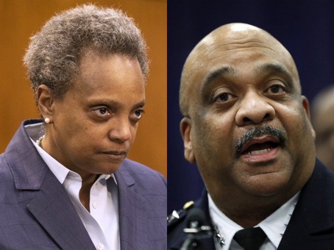 芝加哥市长莱特富特（左）指警察局长庄臣（右）对她多次说谎。AP