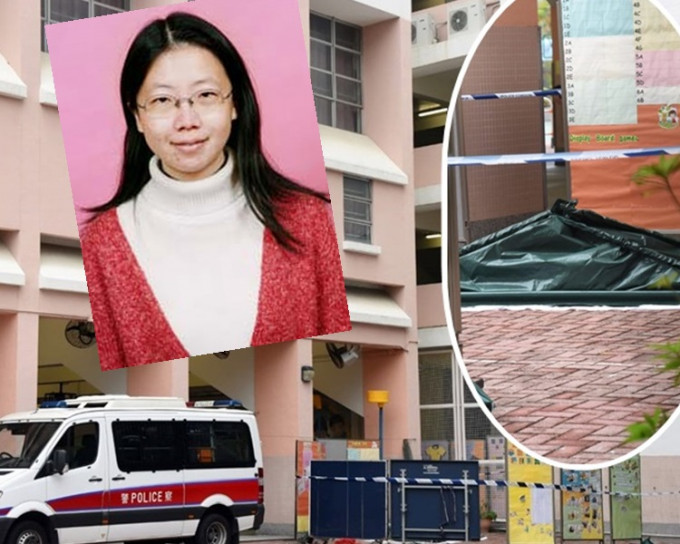女教師林麗棠（小圖）昨日在校內墮樓身亡。