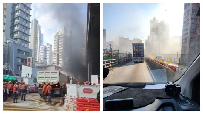 火警冒出大量浓烟直卷半空，在行车天桥上亦可看见。网上图片
