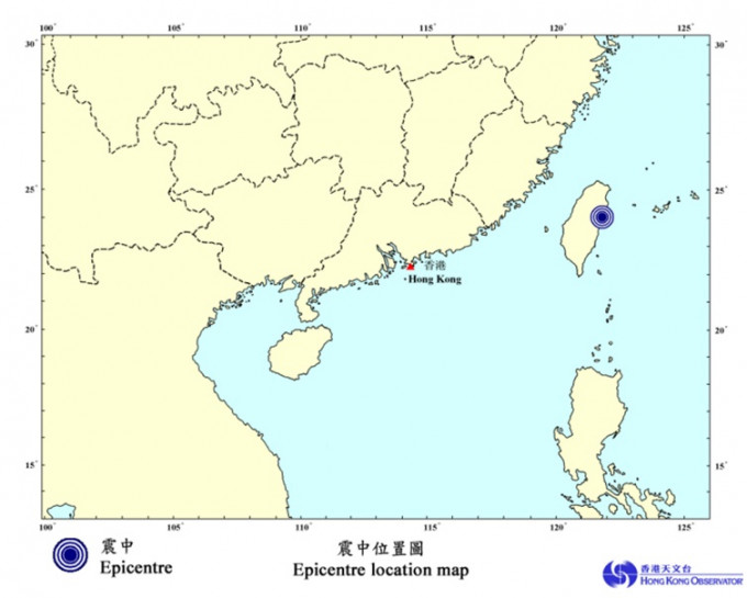 花莲地震震中图。图:香港天文台