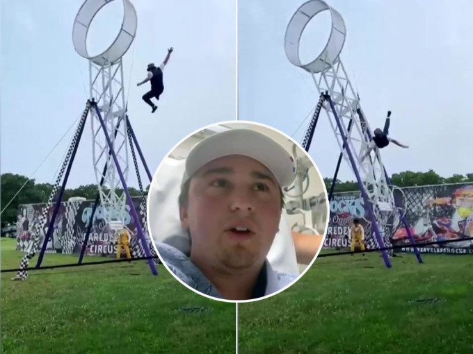 美国杂技演员表演「命运之轮」，意外从6米高堕下。网图