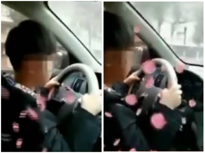 父亲教唆11岁儿驾车并自拍视频。影片截图