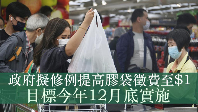 政府建議修例，將每個塑膠購物袋的收費由現時最低5角提高至最低1元。資料圖片