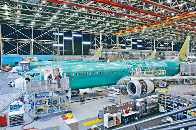 波音位於華盛頓州倫頓市的廠房在製造737 MAX 9型飛機。