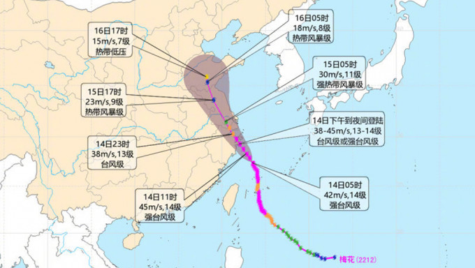 颱風梅花傍晚登陸浙江三門到舟山沿海一帶。