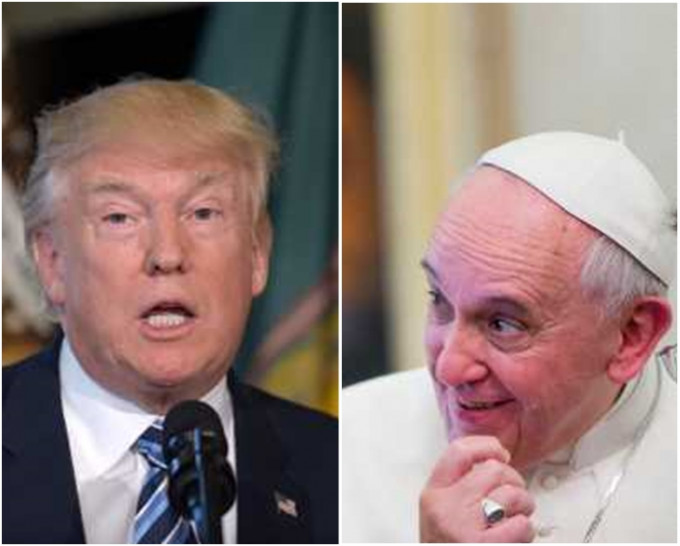 教宗方济各（右）本月24日会与特朗普（左）会面，这将是两人的首次正式会晤。AP