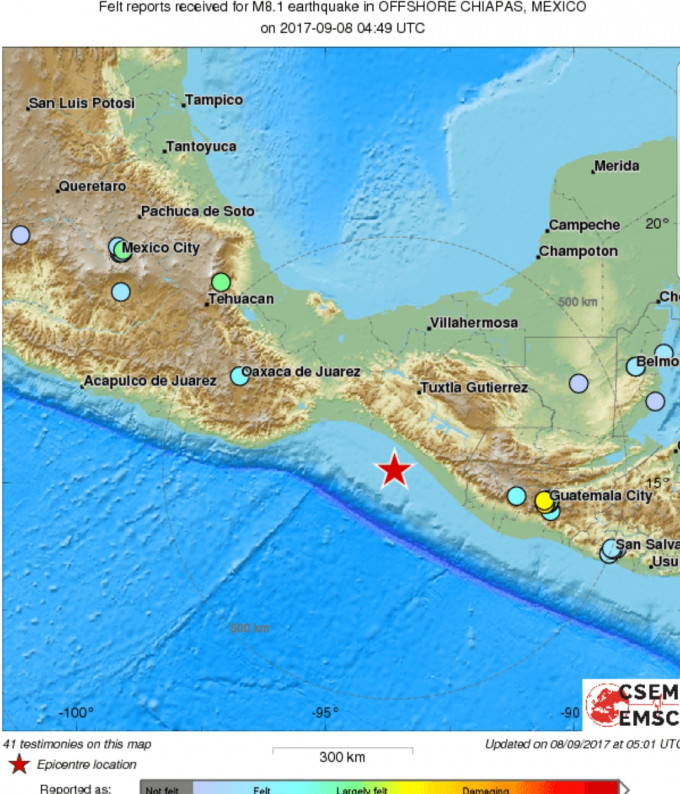 墨西哥南部海域发生8级以上大地震。
