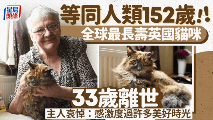 猫猫Rosie以33岁高龄辞世，其主人表示十分想念它。