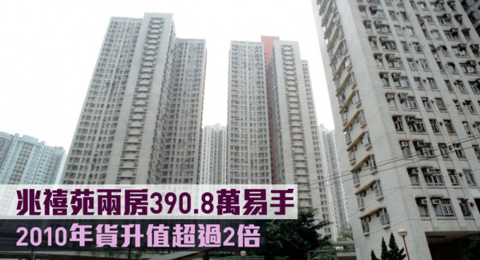 兆禧苑两房390.8万易手，2010年货升值超过2倍。
