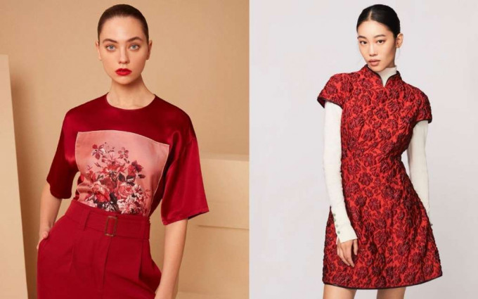 左/Max Mara新春系列女红色花卉图案T恤/$4,880。右/上海滩提花图案短袍/$4,980。