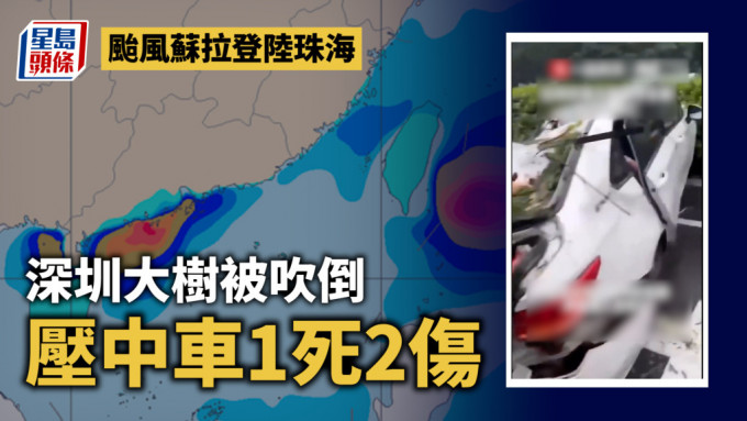 颱風蘇拉｜凌晨珠海登陸 深圳大樹被吹倒壓中車1死2傷