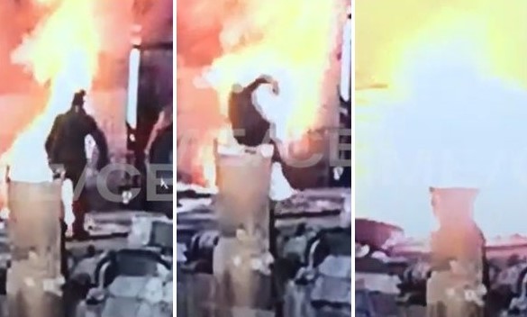 哈萨克阿克苏钢铁厂工安意外，一名维修技师惨遭熔炉烈焰吞没惨死。