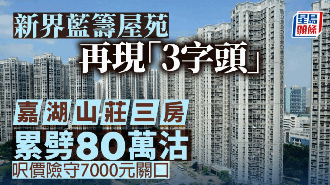 新界蓝筹屋苑再现「3字头」嘉湖山庄三房户累劈80万沽 尺价险守7000元关口