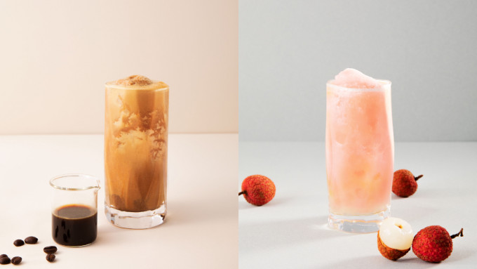 Pacific Coffee：鸳鸯其乐冰（左）、冻荔枝乳酪茉莉绿茶（右）