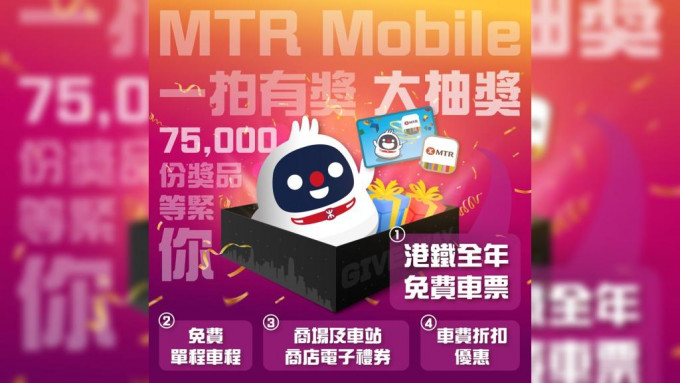 港鐵透過應用程式「MTR Mobile」推出「一拍有獎」抽獎活動。港鐵FB圖片