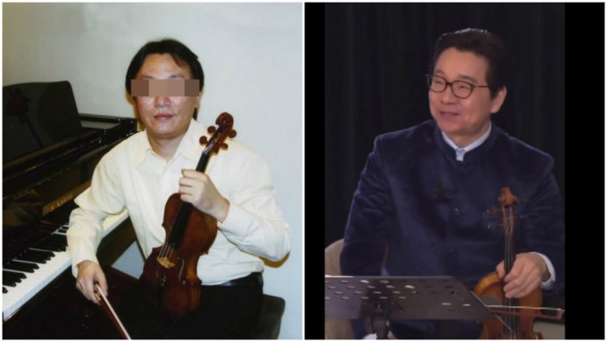 小提琴演奏家薛偉（右）公開舉報中央音樂學院管弦系主任童衛東（左）受賄、嫖娼還「包小三」。
