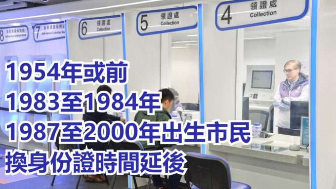 1954年或之前、1983年至1984年及1987年至2000年出生市民换领身份证限期延后。资料图片