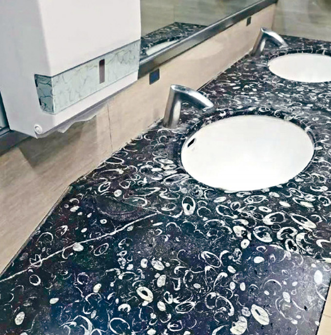 ■貴陽機場洗手間洗手枱用的石料是有四億年的化石。