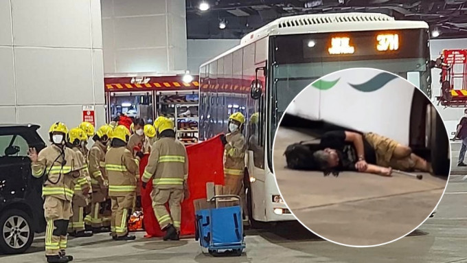 東涌東薈城巴士總站有人遭捲入車底。「香港突發事故報料區」FB圖片