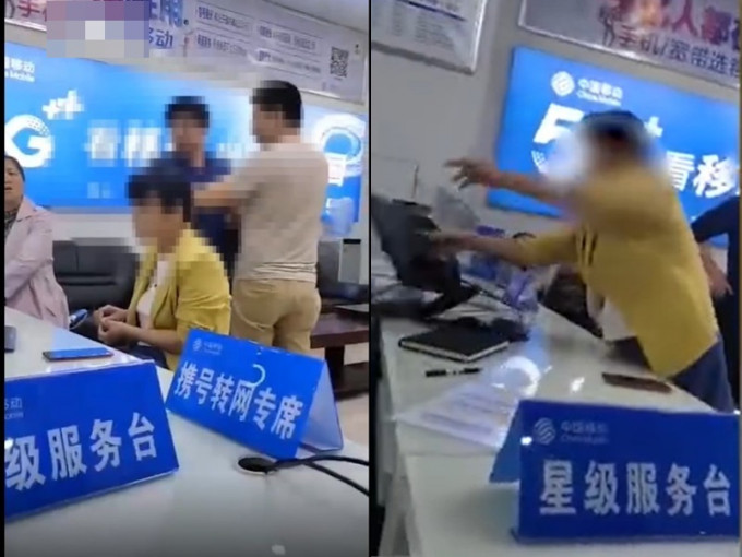 岳阳县农业农村局副局长吴爱桃与丈夫在门市破坏电脑等设备。网图