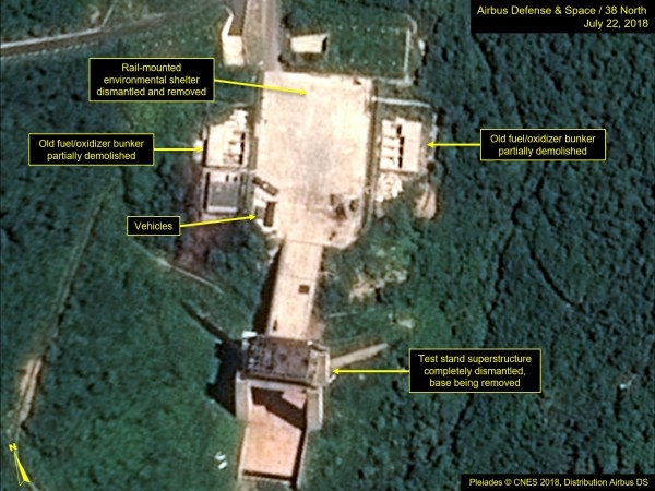 衛星影像顯示，北韓在西海衛星發射基地有拆卸工程的跡象。（網圖）
