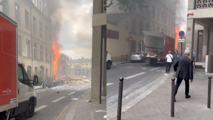 爆炸引发火警及部分建筑物倒塌。路透社